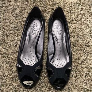 Life Stride Black Suede Flats with Decorative Toe